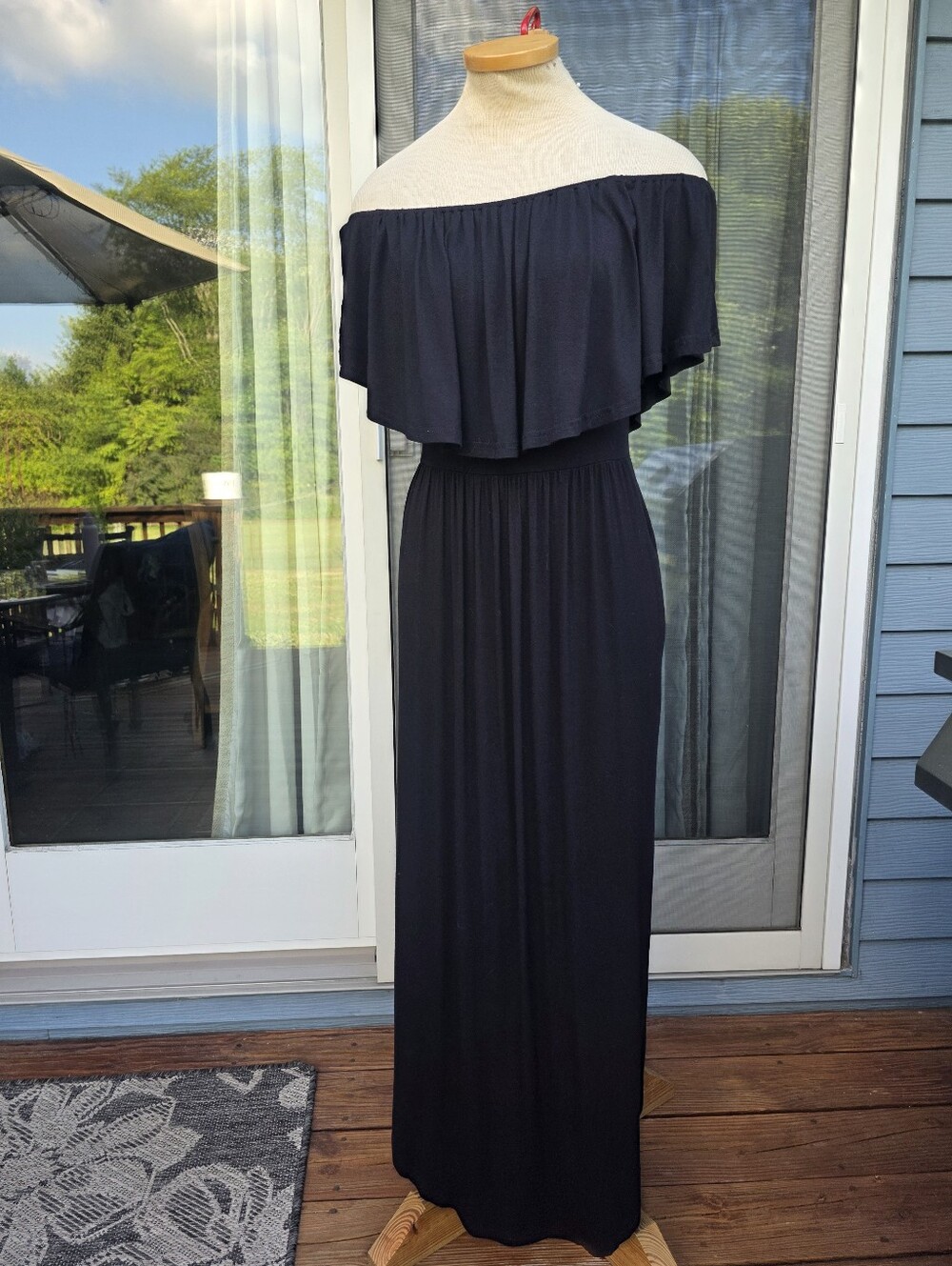 NWT LB Off-Shoulder Black Maxi Dress M